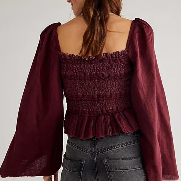 Free People FP One Rory Top Plum Jam Square Neck New XS - Picture 2 of 7